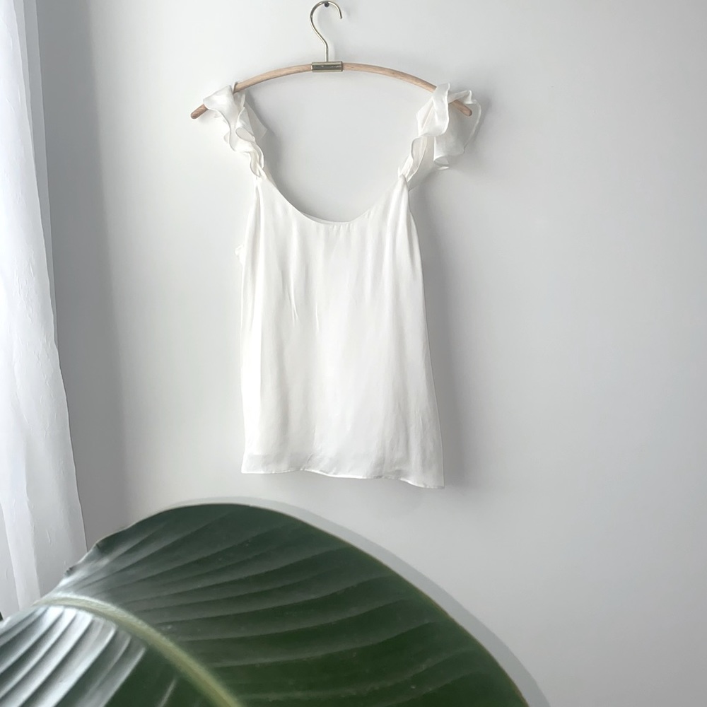 Cami NYC White Ruffle Strap Tank Top